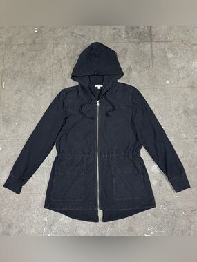 Standard James Perse Jacket Womens Black Utility Chore Full Zip Hooded Parka USA